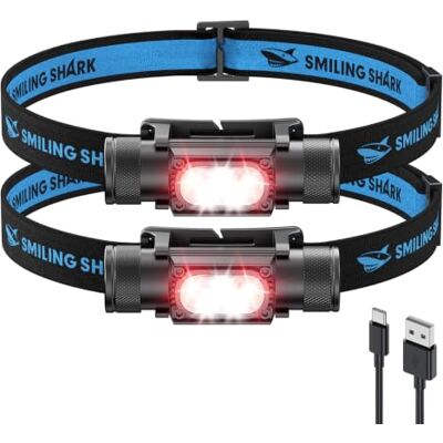 Smiling Shark AX-01 Lampe Frontale, Headlamp 1150LM 7 Modes d'Éclairage Lumière Blanche & Rouge, Magnétique 2600 mAh Rechargeable IP66 Étanche pour Pêche Réparation Camping & Extérieur (2 Pack) Smiling Shark AX-01 Lampe Frontale, Headlamp 1150LM 7 Modes d'Éclairage Lumière Blanche & Rouge, Magnétique 2600 mAh Rechargeable IP66 Étanche pour Pêche Réparation Camping & Extérieur (2 Pack)