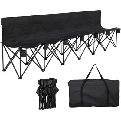 Outsunny Banc pliable 6 places, chaise de camping portable avec cadre en acier, porte-gobelet et sac de transport, noir Outsunny Banc pliable 6 places, chaise de camping portable avec cadre en acier, porte-gobelet et sac de transport, noir