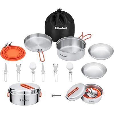 KingCamp Set de cuisine de camping, ustensiles de camping ultralégers en inox, vaisselle pliante pour le camping, idéale pour la randonnée, les pique-niques et la pêche KingCamp Set de cuisine de camping, ustensiles de camping ultralégers en inox, vaisselle pliante pour le camping, idéale pour la randonnée, les pique-niques et la pêche