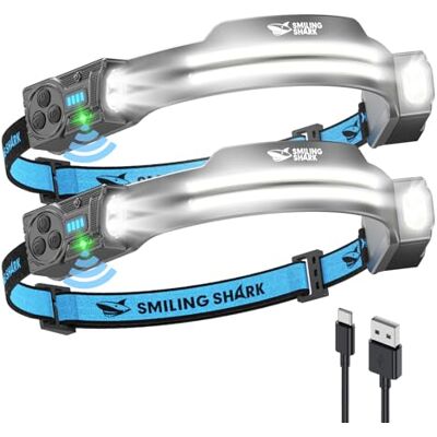 Smiling Shark TS-2 Lampe Frontale, LED Head Lamp Rechargeable 2400mAh 2x Projecteur Orientable & Flood & Strobe Headlamp avec Capteur de Mouvement pour Camping, Jogging, Randonnée, Course (1 Pack) Smiling Shark TS-2 Lampe Frontale, LED Head Lamp Rechargeable 2400mAh 2x Projecteur Orientable & Flood & Strobe Headlamp avec Capteur de Mouvement pour Camping, Jogging, Randonnée, Course (1 Pack)