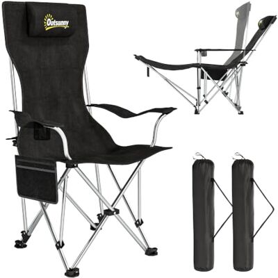 Outsunny Lot de 2 Chaises de Camping Pliante Inclinable Portable Noir Chaise Longue de Pêche Légère, Repose-Pieds Amovible, Sac de Rangement, Porte-Gobelet, Appui-Tête Outsunny Lot de 2 Chaises de Camping Pliante Inclinable Portable Noir Chaise Longue de Pêche Légère, Repose-Pieds Amovible, Sac de Rangement, Porte-Gobelet, Appui-Tête