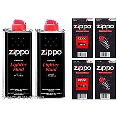 Zippo Lot 2 bidons d'essence 12 pierres à briquet 2 mèches Zippo Lot 2 bidons d'essence 12 pierres à briquet 2 mèches