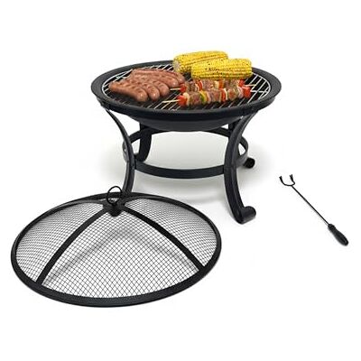 Relaxdays Brasero en Acier, Ø 55 cm, Grille et Pare-étincelles, tisonnier, Noir, 50 x 55 x 55 cm Relaxdays Brasero en Acier, Ø 55 cm, Grille et Pare-étincelles, tisonnier, Noir, 50 x 55 x 55 cm