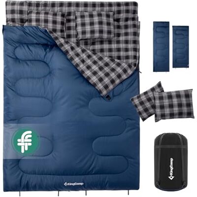 KingCamp Sac de Couchage Double avec 2 Oreillers, Sac de Couchage pour 2 personnes Détachable en Flanelle de Coton Confortable pour Camping Tentes Camion Randonnée Extérieur Intérieur Hiver KingCamp Sac de Couchage Double avec 2 Oreillers, Sac de Couchage pour 2 personnes Détachable en Flanelle de Coton Confortable pour Camping Tentes Camion Randonnée Extérieur Intérieur Hiver
