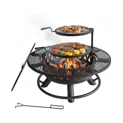 Relaxdays Brasero Ø 92 cm avec grilles réglables, Couvercle, tisonnier, Housse, pour Jardin, Noir, 61 x 92 x 92 cm Relaxdays Brasero Ø 92 cm avec grilles réglables, Couvercle, tisonnier, Housse, pour Jardin, Noir, 61 x 92 x 92 cm