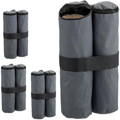Relaxdays Sac de lestage, lot de 4, tissu Oxford, à remplir de sable, fixation de tente, poids, tonnelle, gris Relaxdays Sac de lestage, lot de 4, tissu Oxford, à remplir de sable, fixation de tente, poids, tonnelle, gris