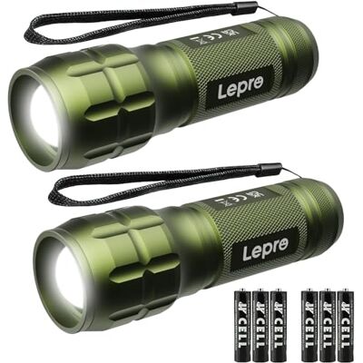 Lepro Lampe Torche L8000 Puissante, Lampe de Poche Zoomable Étanche IPX4, 6 AAA Piles Compris, Design Compact pour Camping, Randonnée, Urgences, Promener un Chien, Vert, Lot de 2 Lepro Lampe Torche L8000 Puissante, Lampe de Poche Zoomable Étanche IPX4, 6 AAA Piles Compris, Design Compact pour Camping, Randonnée, Urgences, Promener un Chien, Vert, Lot de 2