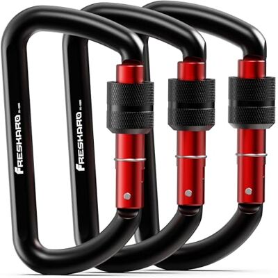 FresKaro Mousqueton verrouillable de 7,6 cm, poids supporté : 1224 kg, mousquetons en aluminium très résistants, pour hamacs, balançoire de yoga, camping, porte-clés, chiens verrouillables, noir FresKaro Mousqueton verrouillable de 7,6 cm, poids supporté : 1224 kg, mousquetons en aluminium très résistants, pour hamacs, balançoire de yoga, camping, porte-clés, chiens verrouillables, noir