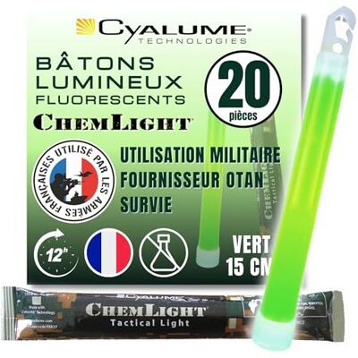 Cyalume Bâton Lumineux Kit de Survie Matériel Militaire ChemLight Lightsticks 15cm Vert Light Sticks Lumineux Durée 12 heures Boite de 20 pcs OTAN et Armée Française Fabriqué en France Cyalume Bâton Lumineux Kit de Survie Matériel Militaire ChemLight Lightsticks 15cm Vert Light Sticks Lumineux Durée 12 heures Boite de 20 pcs OTAN et Armée Française Fabriqué en France