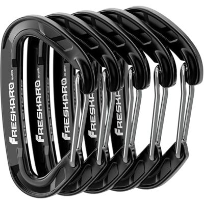 FresKaro Lot de 5 mousquetons robustes pour porte-clés 8 kN 816 kg Pour randonnée, camping, pêche, escalade, mini taille. FresKaro Lot de 5 mousquetons robustes pour porte-clés 8 kN 816 kg Pour randonnée, camping, pêche, escalade, mini taille.