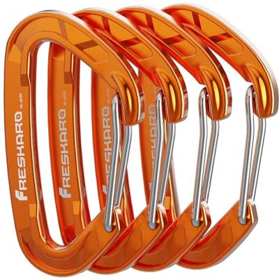FresKaro Lot de 4 mousquetons Wiregate de 15 kN, mousquetons robustes, clip accessoire EDC, ne convient pas pour l'escalade, grande taille, léger, pour randonnée, camping, pêche, plein air, sac à dos FresKaro Lot de 4 mousquetons Wiregate de 15 kN, mousquetons robustes, clip accessoire EDC, ne convient pas pour l'escalade, grande taille, léger, pour randonnée, camping, pêche, plein air, sac à dos