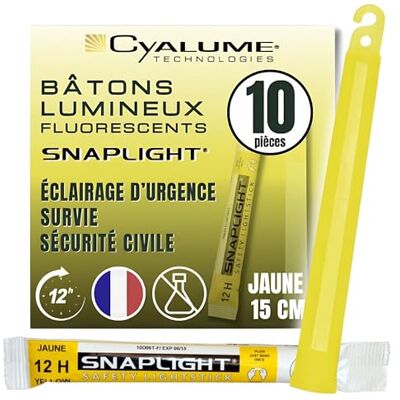 Cyalume SnapLight Jaune 15cm Bâton Lumineux Glow Stick Light Stick Fluorescent Durée 12 heures (Boîte de 10) Cyalume SnapLight Jaune 15cm Bâton Lumineux Glow Stick Light Stick Fluorescent Durée 12 heures (Boîte de 10)