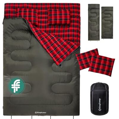 KingCamp Sac de Couchage Double avec 2 Oreillers, Sac de Couchage pour 2 personnes Détachable en Flanelle de Coton Confortable pour Camping Tentes Camion Randonnée Extérieur Intérieur Hiver KingCamp Sac de Couchage Double avec 2 Oreillers, Sac de Couchage pour 2 personnes Détachable en Flanelle de Coton Confortable pour Camping Tentes Camion Randonnée Extérieur Intérieur Hiver