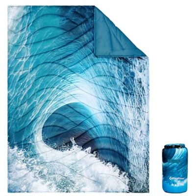 KingCamp Couverture de camping légère et chaude avec boutons pression Couverture de voyage pliable pour pique-nique, plage, randonnée, voiture, camping et intérieur 200 x 145 cm Motif vague de KingCamp Couverture de camping légère et chaude avec boutons pression Couverture de voyage pliable pour pique-nique, plage, randonnée, voiture, camping et intérieur 200 x 145 cm Motif vague de