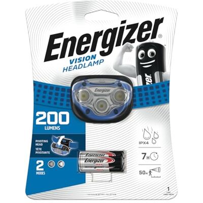 Energizer Vision Lampe Frontale LED Lumineuse Lampe Frontale Résistant à l'Eau Mains Libres Léger pour Activités Intérieures et Extérieures Piles Incluses Energizer Vision Lampe Frontale LED Lumineuse Lampe Frontale Résistant à l'Eau Mains Libres Léger pour Activités Intérieures et Extérieures Piles Incluses