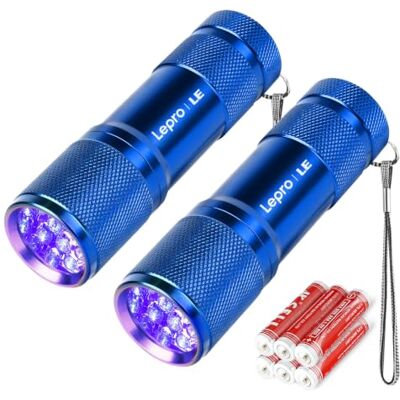 Lepro Lampe UV 395nm LED 6 Piles AAA incluse Détecteur, Bleu, Lot de 2 Lampe torche UV polyvalente pour détecter urine, scorpions, billets. Compacte et puissante Lepro Lampe UV 395nm LED 6 Piles AAA incluse Détecteur, Bleu, Lot de 2 Lampe torche UV polyvalente pour détecter urine, scorpions, billets. Compacte et puissante