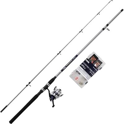 Shakespeare SALT Estuary Enforcer Combo Set canne à pêche et moulinet, boîte de pêche rigide, leurres et matériel d'extrémité, pêche côtière/côtière, bleu et blanc, 2,40 m 20-60 g Shakespeare SALT Estuary Enforcer Combo Set canne à pêche et moulinet, boîte de pêche rigide, leurres et matériel d'extrémité, pêche côtière/côtière, bleu et blanc, 2,40 m 20-60 g