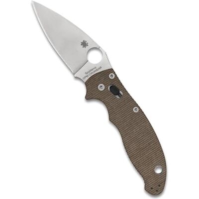 Spyderco Manix 2 Couteau de poche pliant PlainEdge Longueur totale de 20,3 cm, lame en acier CPM Cru-Wear de 8,56 cm, poignée Micarta en toile marron, serrure à roulement à Spyderco Manix 2 Couteau de poche pliant PlainEdge Longueur totale de 20,3 cm, lame en acier CPM Cru-Wear de 8,56 cm, poignée Micarta en toile marron, serrure à roulement à