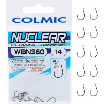 Colmic Hameçons de pêche en acier carbone WBN360, finition noir nickel, haute résistance et pénétration, hameçons sans ardillon, méthode Feeder Produit officiel Colmic Hameçons de pêche en acier carbone WBN360, finition noir nickel, haute résistance et pénétration, hameçons sans ardillon, méthode Feeder Produit officiel