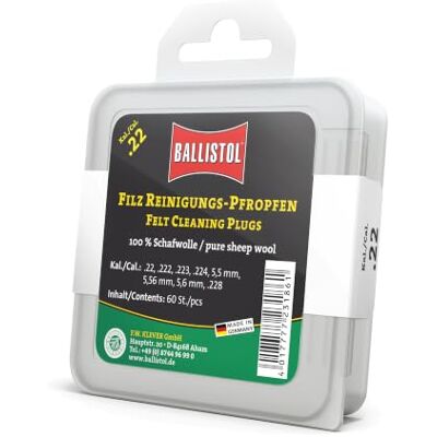 Ballistol 23186 Lot de 60 bouchons de nettoyage classiques en feutre pour fusil Calibre 22 Ballistol 23186 Lot de 60 bouchons de nettoyage classiques en feutre pour fusil Calibre 22