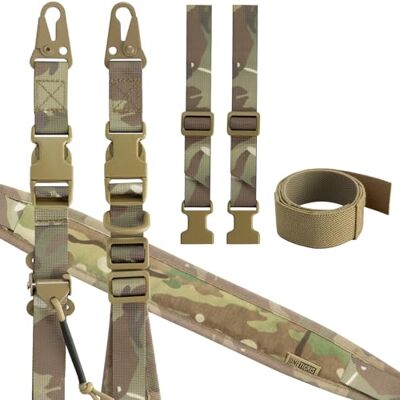 OneTigris Sangle de fusil à 2 points, sangle de 2,5 cm de large avec mousquetons interchangeables de style HK, longueur réglable de 46 à 68,5 pouces OneTigris Sangle de fusil à 2 points, sangle de 2,5 cm de large avec mousquetons interchangeables de style HK, longueur réglable de 46 à 68,5 pouces