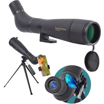 fetchfalcon Fetch Falcon Lunette d'observation 20-60 x 60 FMC HD Compact (longue portée, résistante à l'eau) avec trépied en métal, sac de transport, support de téléphone fetchfalcon Fetch Falcon Lunette d'observation 20-60 x 60 FMC HD Compact (longue portée, résistante à l'eau) avec trépied en métal, sac de transport, support de téléphone