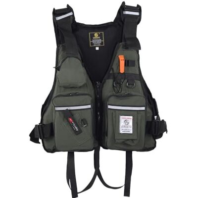 XNEOPP Gilet de pêche à la mouche Réglable Design Ouvert Respirant Coque Ripstop avec Rembourrage Amovible pour Rivière Ruisseau Truite Kayak Pêche(Army green) XNEOPP Gilet de pêche à la mouche Réglable Design Ouvert Respirant Coque Ripstop avec Rembourrage Amovible pour Rivière Ruisseau Truite Kayak Pêche(Army green)