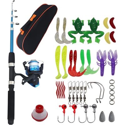 GOMETY Kit de pêche pour enfants 1,5 m Avec moulinet, leurres et sac de transport Canne à pêche télescopique Accessoires de pêche complet pour 3 à 10 ans GOMETY Kit de pêche pour enfants 1,5 m Avec moulinet, leurres et sac de transport Canne à pêche télescopique Accessoires de pêche complet pour 3 à 10 ans