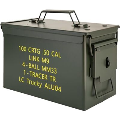 Trucky Boîte à munitions en métal 31 x 16 x 19 cm, vert, avec texte, boîte de rangement avec couvercle, armée, métal Trucky Boîte à munitions en métal 31 x 16 x 19 cm, vert, avec texte, boîte de rangement avec couvercle, armée, métal