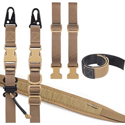 OneTigris Sangle de fusil à 2 points, sangle de manivelle de 2,5 cm de large avec mousqueton interchangeable de style HK, longueur réglable de 117-172 cm OneTigris Sangle de fusil à 2 points, sangle de manivelle de 2,5 cm de large avec mousqueton interchangeable de style HK, longueur réglable de 117-172 cm