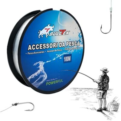 BullTek Ligne de pêche en nylon – 100 m – 0,3 mm – 9,6 kg – Bobine de fil de pêche, résistante aux déchirures, transparente, pour pêcheurs de mer, rivière, lac BullTek Ligne de pêche en nylon – 100 m – 0,3 mm – 9,6 kg – Bobine de fil de pêche, résistante aux déchirures, transparente, pour pêcheurs de mer, rivière, lac