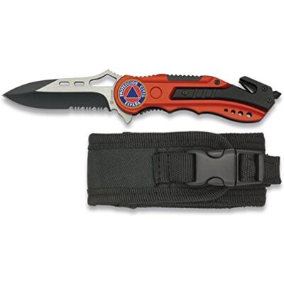 Albainox 19626GR1015 Couteau rouge sécurité protection civile, manche en aluminium, lame avec scie de 6,5 cm, comprend pointe brise-verre et cutter ceinture, étui en nylon, unisexe adulte, Albainox 19626GR1015 Couteau rouge sécurité protection civile, manche en aluminium, lame avec scie de 6,5 cm, comprend pointe brise-verre et cutter ceinture, étui en nylon, unisexe adulte,