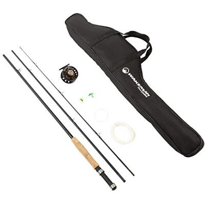Wakeman Kit de démarrage 3 pièces canne à pêche à la mouche et moulinet – Canne à pêche pliable en fibre de verre et liège avec étui et accessoires (noir) Wakeman Kit de démarrage 3 pièces canne à pêche à la mouche et moulinet – Canne à pêche pliable en fibre de verre et liège avec étui et accessoires (noir)