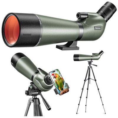 Nexiview Lunette d'observation HD 25-75 x 80 avec trépied de 162,6 cm et adaptateur de téléphone amélioré, image claire avec prisme BAK4 pour tir sur cible, observation des oiseaux, chasse, Nexiview Lunette d'observation HD 25-75 x 80 avec trépied de 162,6 cm et adaptateur de téléphone amélioré, image claire avec prisme BAK4 pour tir sur cible, observation des oiseaux, chasse,
