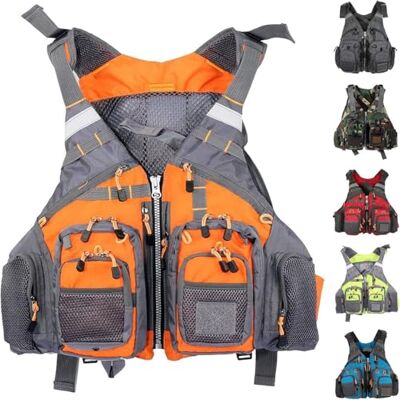 XNEOPP Gilet de pêche à la mouche Réglable Design Ouvert Respirant Coque Ripstop avec Rembourrage Amovible pour Rivière Ruisseau Truite Kayak Pêche(Orange) XNEOPP Gilet de pêche à la mouche Réglable Design Ouvert Respirant Coque Ripstop avec Rembourrage Amovible pour Rivière Ruisseau Truite Kayak Pêche(Orange)