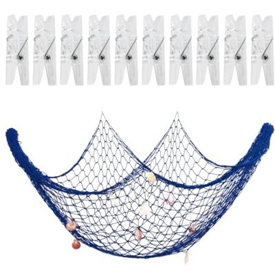 OAOSDH 1 lot de filets de pêche en coque et 10 clips photo, décorations créatives pour la maison, décorations sur le thème de la marine, décorations murales de fond. OAOSDH 1 lot de filets de pêche en coque et 10 clips photo, décorations créatives pour la maison, décorations sur le thème de la marine, décorations murales de fond.