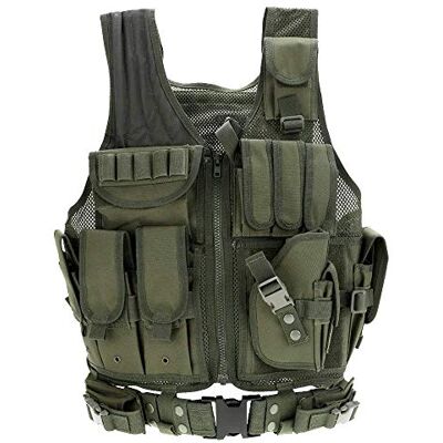 LEJUNJIE Lejie Gilet tactique militaire en polyester pour homme, pour camping, chasse, pêche, randonnée, airsoft, guerre LEJUNJIE Lejie Gilet tactique militaire en polyester pour homme, pour camping, chasse, pêche, randonnée, airsoft, guerre