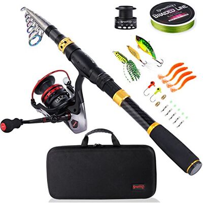 Sougayilang Ensemble de canne à pêche télescopique pliable avec moulinet rotatif pour adultes et enfants, sports de plein air, voyage, pêche en eau douce et salée (canne de 1,5 m avec moulinet WQ2000) Sougayilang Ensemble de canne à pêche télescopique pliable avec moulinet rotatif pour adultes et enfants, sports de plein air, voyage, pêche en eau douce et salée (canne de 1,5 m avec moulinet WQ2000)