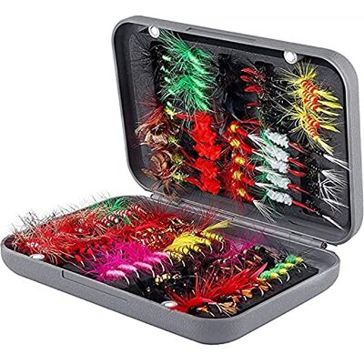 ANCLLO Kit de pêche à la mouche 100 pièces – Assortiment de mouches sèches et humides avec boîte étanche pour la pêche à la truite ANCLLO Kit de pêche à la mouche 100 pièces – Assortiment de mouches sèches et humides avec boîte étanche pour la pêche à la truite