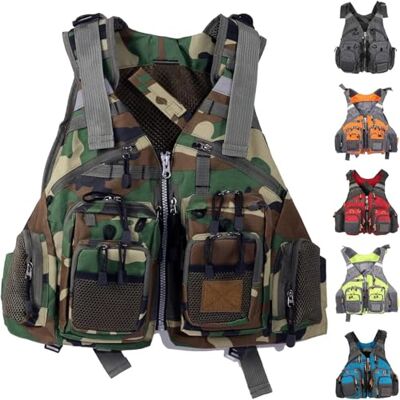 XNEOPP Gilet de pêche à la mouche Réglable Coque Ripstop Maille Respirante Multi-Poches pour Rivière Ruisseau Truite Kayak Pêche Plein Air(Camouflage) XNEOPP Gilet de pêche à la mouche Réglable Coque Ripstop Maille Respirante Multi-Poches pour Rivière Ruisseau Truite Kayak Pêche Plein Air(Camouflage)