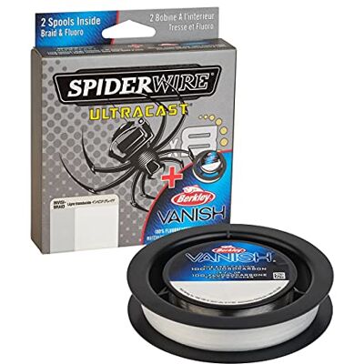 Spiderwire Ultracast Vanish Fil de pêche à double bobine en fluorocarbone translucide de 13,6 kg avec plomb fluoro transparent de 22,7 kg, 150 m Spiderwire Ultracast Vanish Fil de pêche à double bobine en fluorocarbone translucide de 13,6 kg avec plomb fluoro transparent de 22,7 kg, 150 m