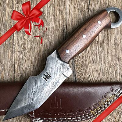 Hobby Hut Hobby HH-301 Custom Lame de 24 cm pour Chapeau de Chasse damassé Lame Full Tang, Extra tranchante, Manche en Bois de Noyer et vitre en Cuir Hobby Hut Hobby HH-301 Custom Lame de 24 cm pour Chapeau de Chasse damassé Lame Full Tang, Extra tranchante, Manche en Bois de Noyer et vitre en Cuir