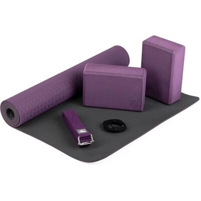 Bodhi Ensemble de yoga "Flow": 1 tapis de yoga en TPE, 2 briques de yoga en caoutchouc EVA (mousse), 1 ceinture de yoga en coton, ensemble de yoga pour débutants Bodhi Ensemble de yoga "Flow": 1 tapis de yoga en TPE, 2 briques de yoga en caoutchouc EVA (mousse), 1 ceinture de yoga en coton, ensemble de yoga pour débutants