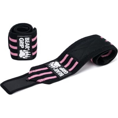 BEAR GRIP Lot de 2 bandes de poignet de qualité pour haltérophilie, rose BEAR GRIP Lot de 2 bandes de poignet de qualité pour haltérophilie, rose