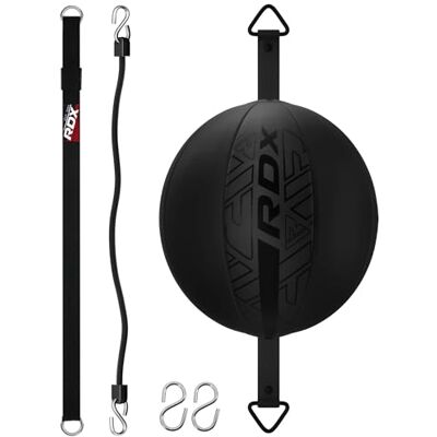 RDX Sac de boxe à double extrémité, ballon de vitesse Reflex Dodge de 70 cm avec cordon élastique extensible de 122 cm, balle de rebond légère en cuir Maya Hide pour entraînement MMA, Muay Thai, RDX Sac de boxe à double extrémité, ballon de vitesse Reflex Dodge de 70 cm avec cordon élastique extensible de 122 cm, balle de rebond légère en cuir Maya Hide pour entraînement MMA, Muay Thai,