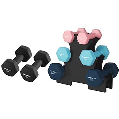 SONGMICS Set d'Haltères avec Support, 1 kg, 2 kg, 3 kg, 5 kg Forme Hexagonale, Revêtement PVC, Antidérapant, Multicolore et Noir, Collection STEFAN SONGMICS Set d'Haltères avec Support, 1 kg, 2 kg, 3 kg, 5 kg Forme Hexagonale, Revêtement PVC, Antidérapant, Multicolore et Noir, Collection STEFAN