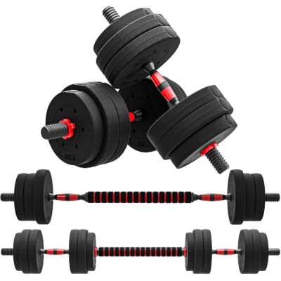 HOMCOM Lot de 2 Haltères Musculation 2-en-1 25 kg Poids Réglable Noir Rouge Poids Réglable, Barres Incluses, Entraînement Musculaire & Haltérophilie, HDPE HOMCOM Lot de 2 Haltères Musculation 2-en-1 25 kg Poids Réglable Noir Rouge Poids Réglable, Barres Incluses, Entraînement Musculaire & Haltérophilie, HDPE