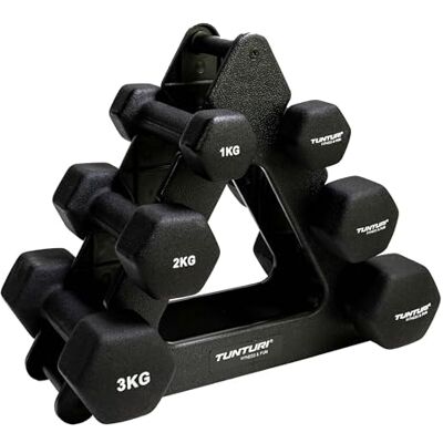 Tunturi Kit haltères néoprène 3 pièces + rack noir Tunturi Kit haltères néoprène 3 pièces + rack noir