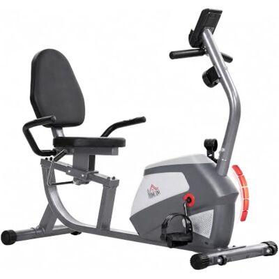 HOMCOM Vélo d'Appartement Semi-Allongé Écran LCD Multifonction Gris Vélo Couché Magnétique, Siège Réglable, 8 Niveaux de Résistance, pour la Maison HOMCOM Vélo d'Appartement Semi-Allongé Écran LCD Multifonction Gris Vélo Couché Magnétique, Siège Réglable, 8 Niveaux de Résistance, pour la Maison