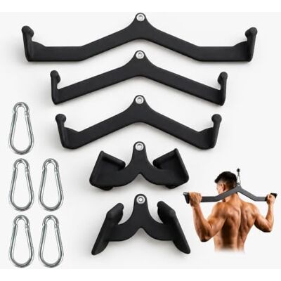 Relaxdays Barres de tirage, lot de 5, pour rameur et triceps, noir acier/PVC, poignées antidérapantes Relaxdays Barres de tirage, lot de 5, pour rameur et triceps, noir acier/PVC, poignées antidérapantes
